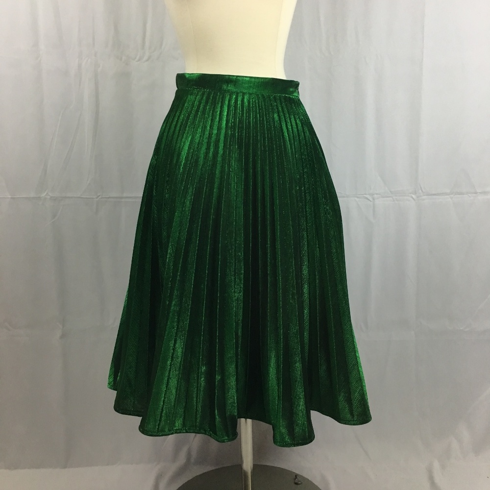 Green Metallic Pleated Skirt XS